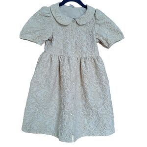 Lindex Kids Dress | Size 5-6Y | Ivory with Gold Accents